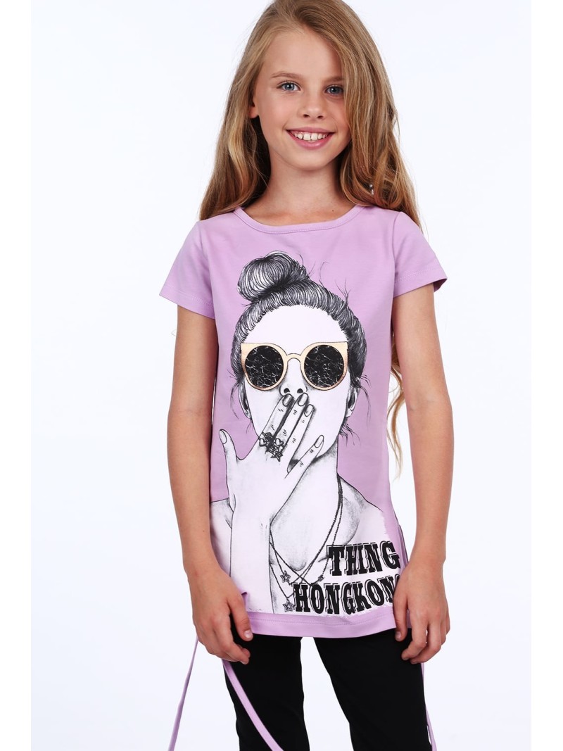 Girls\' blouse with print, purple NDZ8156 - Online store - Boutique